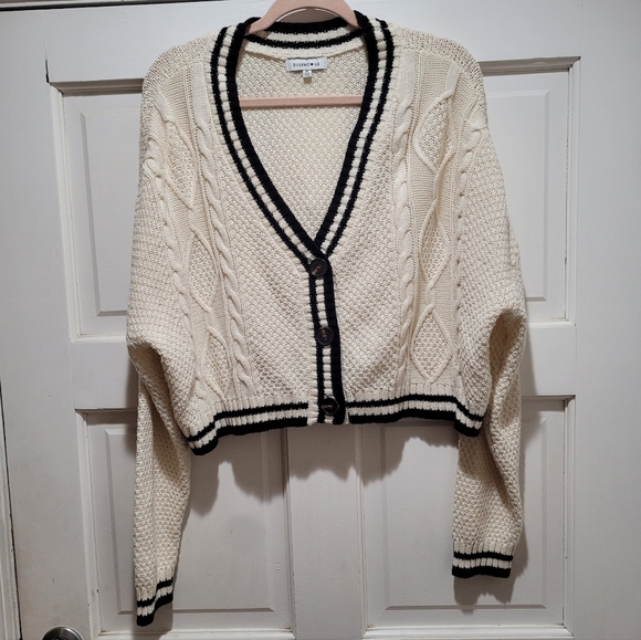 Hooked Up Ivory & Black Knit Button Cardigan – Size XL, EUC - Picture 1 of 7